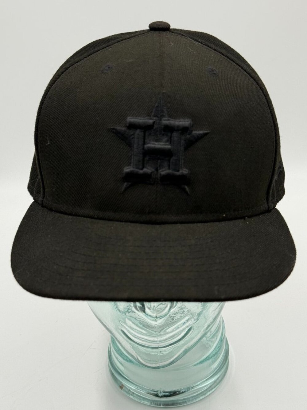 New Era 59Fifty Houston Astros Hat Black on Black Fitted Cap Size 7 5/8 MLB